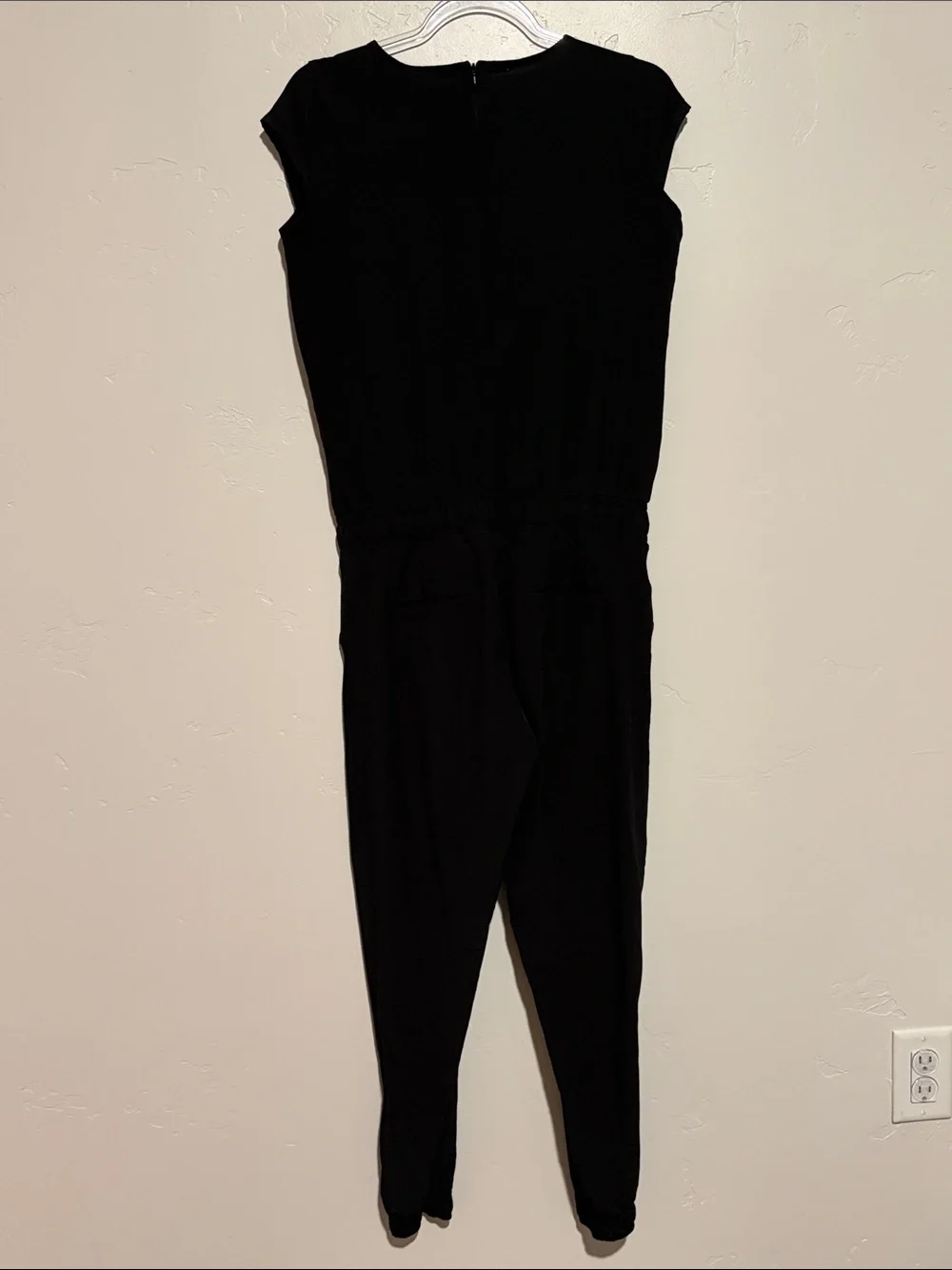 Albion Black Cap-Sleeve Drawstring Jumpsuit